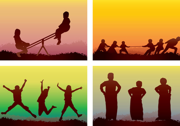 Children Playing Silhouette - Kostenloses vector #394185